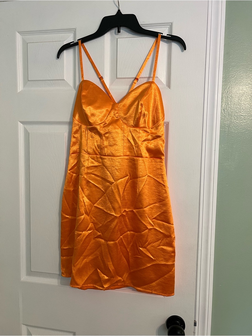 wild fable Orange Satin Slip Dress with Adjustable Straps